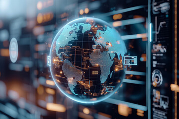Wall Mural - futuristic digital network background with fiber optics and binary code representing global technolo