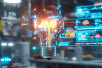 Wall Mural - abstract light background with bokeh and human brain illustrating technology and intelligence