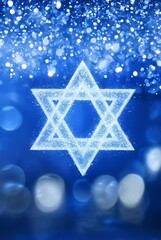 Wall Mural - Star of David over blurred blue background with shining lights and sparkles. Symbol of Judaism. Jewish memory day. Hanukkah, Passover, Shavuot, Yom Kippur holiday. Happy Independence Day of Israel