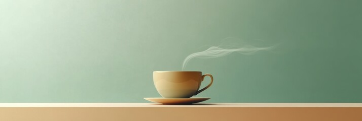 Leinwandbilder - A delicate cup of tea emits smooth, curling steam, bringing a sense of warmth and tranquility to the serene atmosphere. Generative AI