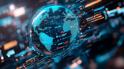Wall Mural - futuristic digital network background with fiber optics and binary code representing global technolo