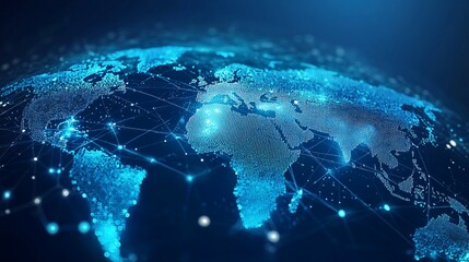 Wall Mural - a digital rendering of the earth with glowing blue continents connected by lines