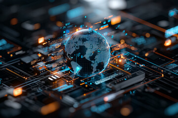 Wall Mural - futuristic digital network background with fiber optics and binary code representing global technolo