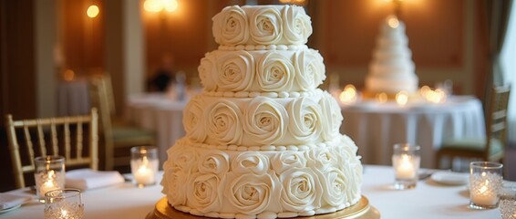 Wall Mural - Luxury wedding cake on the table wedding table setting and decoration