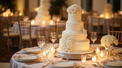 Wall Mural - Luxury wedding cake on the table wedding table setting and decoration