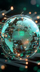 Wall Mural - futuristic digital network background with fiber optics and binary code representing global technolo