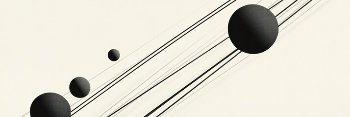 Leinwandbilder - Black diagonal lines intersect circles of various sizes against a light background, creating a striking and modern artistic display. Generative AI