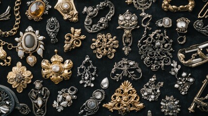 Vintage Jewelry Collection Over Black Background