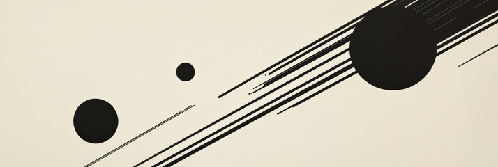 Aufkleber - Diagonal black lines intersect circles of various sizes on a light backdrop, creating a contemporary and minimalistic aesthetic. Generative AI