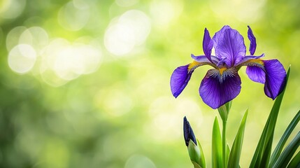 Canvas Print -   A close-up of a purple flower with green leaves, framed by a book of blurry trees in the background