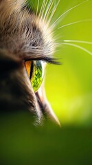 Poster -   A clear photo of a cat's eye with a soft focus on the surroundings