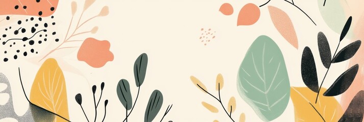 Poster - A collection of minimalist doodles featuring various leaves, flowers, and nature motifs arranged artistically for a serene appearance. Generative AI