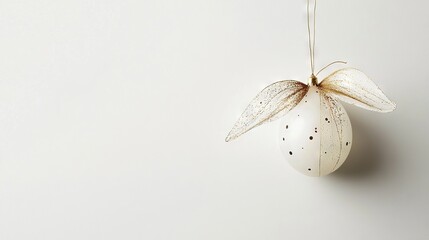 Wall Mural -  A white ornament with a leaf hanging from its side on a white wall against a white background