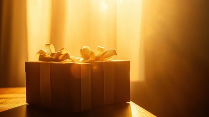 Aufkleber - Silhouettes of beautifully wrapped gift boxes with bows are illuminated by a warm, soft light, creating a festive atmosphere. Generative AI