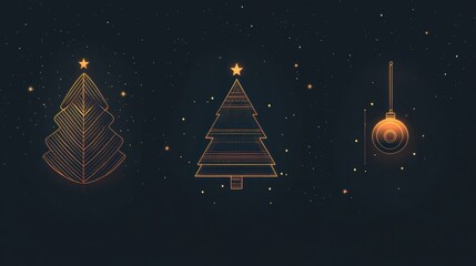 Wall Mural - Minimalist Christmas symbols come to life with glowing lines on a dark background, celebrating the festive spirit. Generative AI