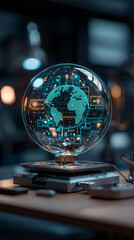 Wall Mural - a close-up of a mouse next to a glass of wine and a glass of water, surrounded by a globe representi
