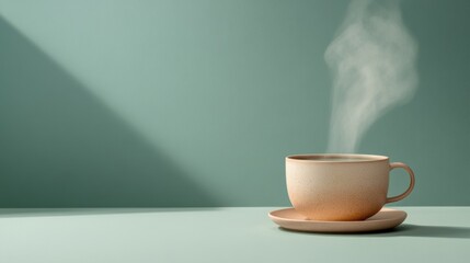 Poster - A tea cup releases smooth, curling steam, creating a peaceful atmosphere perfect for relaxation and enjoyment during a calm afternoon. Generative AI