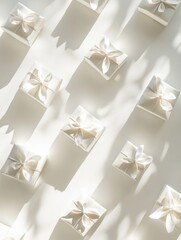 Poster - Silhouettes of beautifully wrapped gift boxes with bows are displayed on a soft, light background, enhancing a celebratory feel. Generative AI