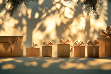 Poster - A collection of silhouetted gift boxes and bows adorns a light background, evoking a warm and festive spirit for celebrations. Generative AI