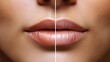 © Alpha - Wrinkle reduction around the lips, with side-by-side comparison showcasing youthful, plump skin after filler application, Realistic Photography, Crisp Lighting