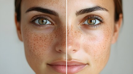 Transformation of dark melasma patches through a chemical peel, with before-and-after images highlighting the significant reduction of spots and an even skin tone