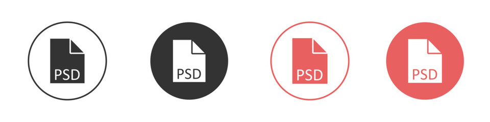 PSD File Format Icon Flat set in black and white color