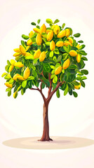 Canvas Print - A cartoon illustration of a lemon tree with ripe lemons.