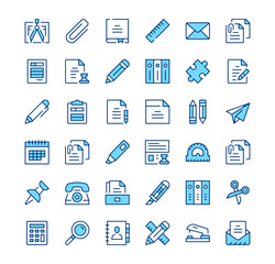 Wall Mural - Stationery icons. Outline symbols. Vector blue line icons set