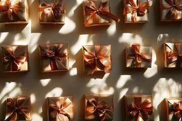 Aufkleber - Silhouettes of neatly arranged gift boxes wrapped in elegant bows enhance the festive mood, perfect for any joyful celebration. Generative AI