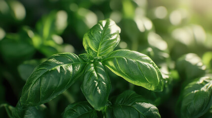 Wall Mural - Close-up of vibrant basil leaves, showcasing their texture and freshness.