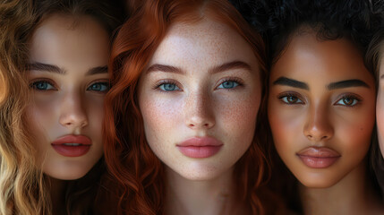 Canvas Print - A close-up portrait of three diverse women showcasing beauty and individuality.