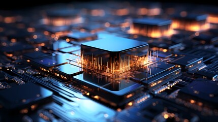 Digital technology blue and black chip poster web page background
