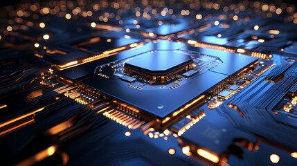 Digital technology blue and black chip poster web page background