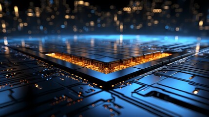 Digital technology blue and black chip poster web page background