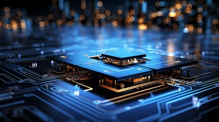 Digital technology blue and black chip poster web page background
