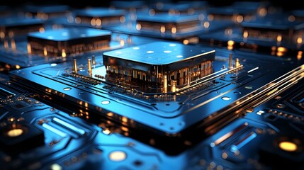 Digital technology blue and black chip poster web page background