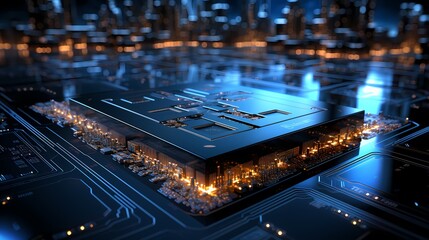 Digital technology blue and black chip poster web page background