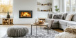 © Andres Mejia - Modern interior living room burning fireplace cozy design
