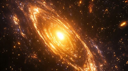 Wall Mural - A vibrant, golden galaxy swirls through a dark, star-studded cosmos.