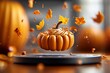 © Sanchai - Thanksgiving feast with futuristic decorations, such as glowing pumpkins and digital autumn leaves hovering in mid-air, enhancing the holiday spirit