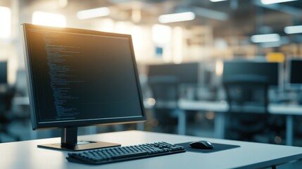 Computer Code on a Monitor in a Modern Office