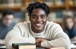 © Ekkarat_Studio - Joyful student embracing learning in a library setting with books around him