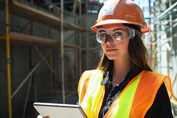 Confident Female Construction Worker in Safety Gear