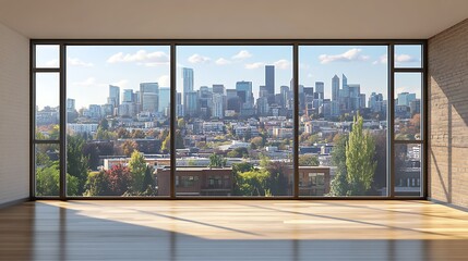 Empty Room with Large Windows and City View