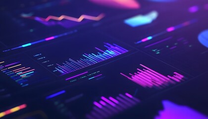 Fototapete - A visually striking digital display featuring colorful data visualizations, including graphs and charts, representing analytics and statistics in a modern design.