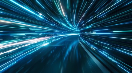 Wall Mural - Digital technology blue abstract luminous light speed poster web page PPT background