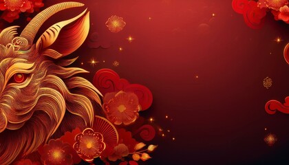 Happy chinese lunar new year, with flowers lucky on red background