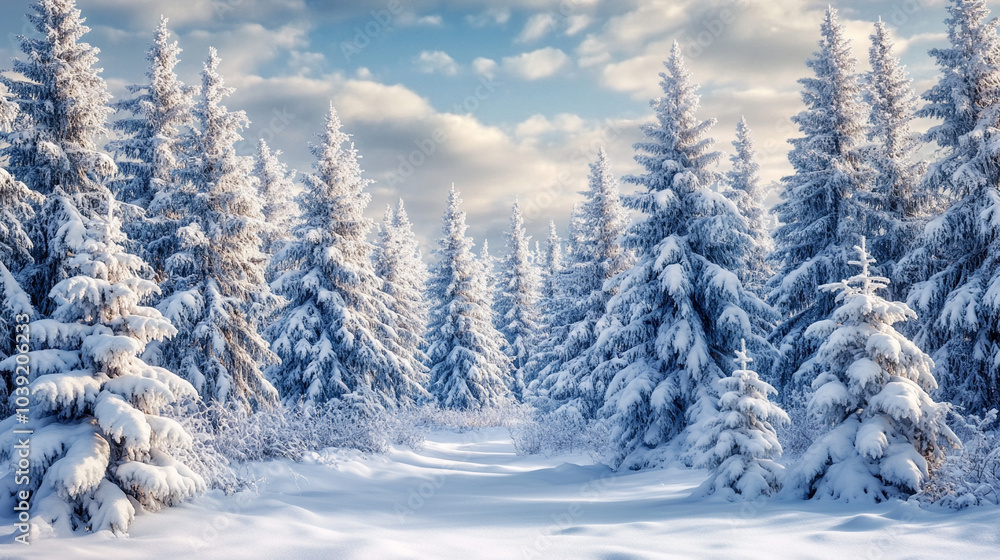 winter pine forest covered in snow scene Stock Photo | Adobe Stock