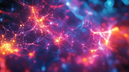 Wall Mural - Abstract blue, pink, and yellow glowing network background.