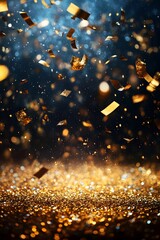 Poster - A vibrant scene with golden confetti falling against a dark backdrop, creating a festive and celebratory atmosphere filled with sparkle.